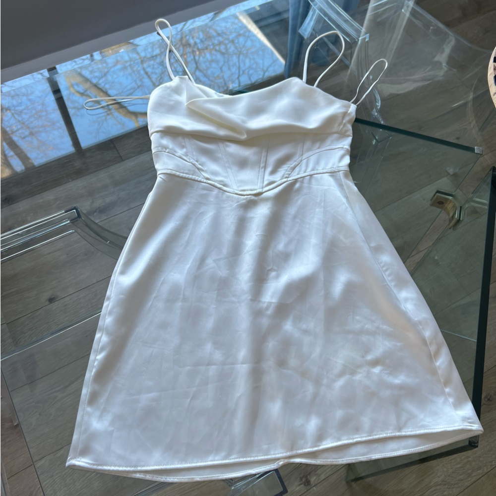 Zara Ivory Satin Spaghetti Strap Dress